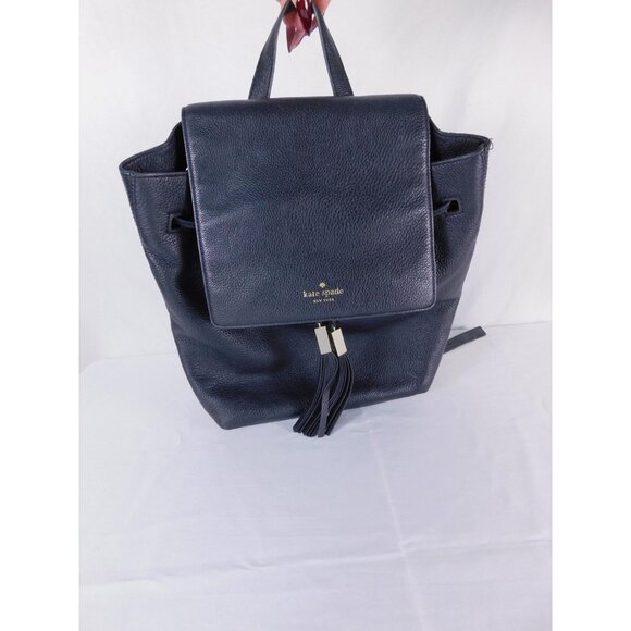 Kate Spade Backpack Womens Large Navy Leather Tassel Magnetic Flap Drawstring main image 8